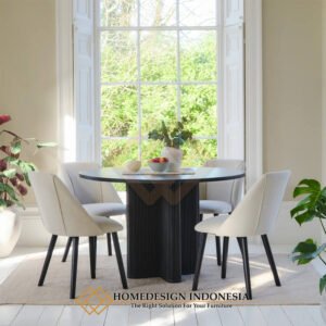 Meja Makan Minimalis Bundar Simple Elegant Solid Wood HD-2008
